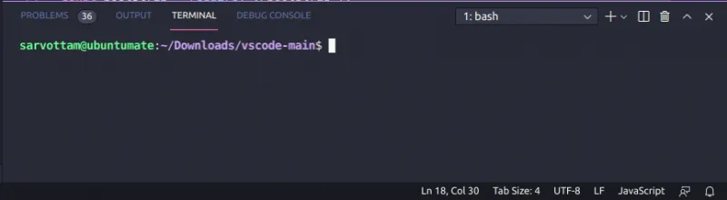 A Integrated terminal opened in VS Code