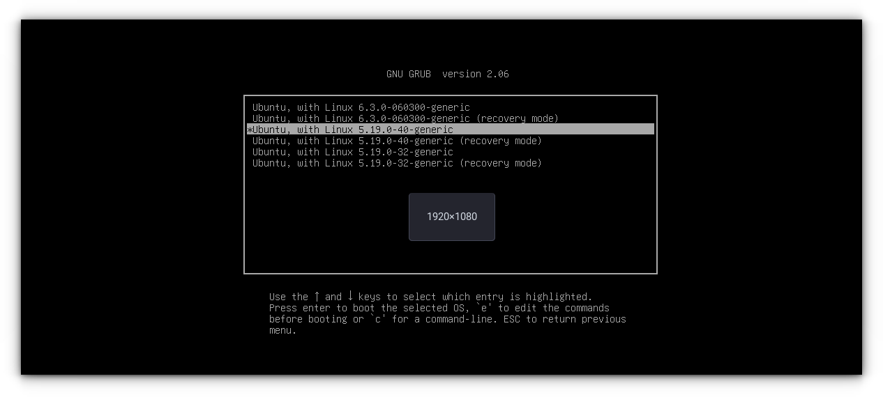 selecting older kernel ubuntu grub screen