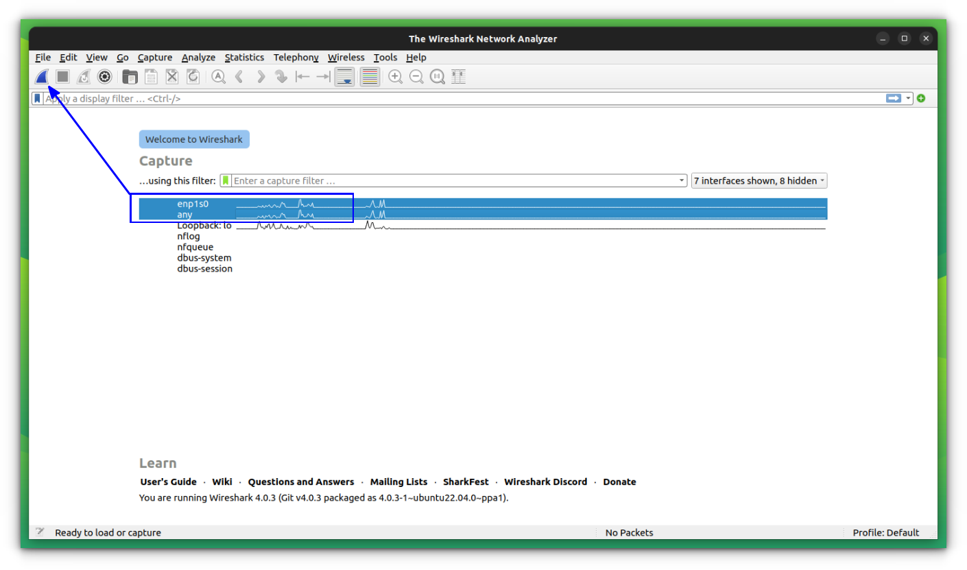 Capture Packets from Multiple Interfaces by selecting them with CTRL and Click and then use the "Start Capturing" buttom