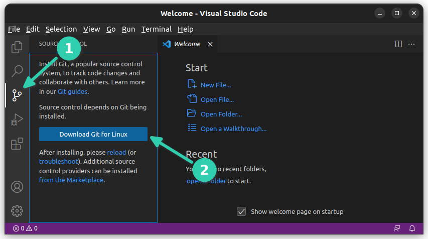 Vérifier si Git est installé via VS Code