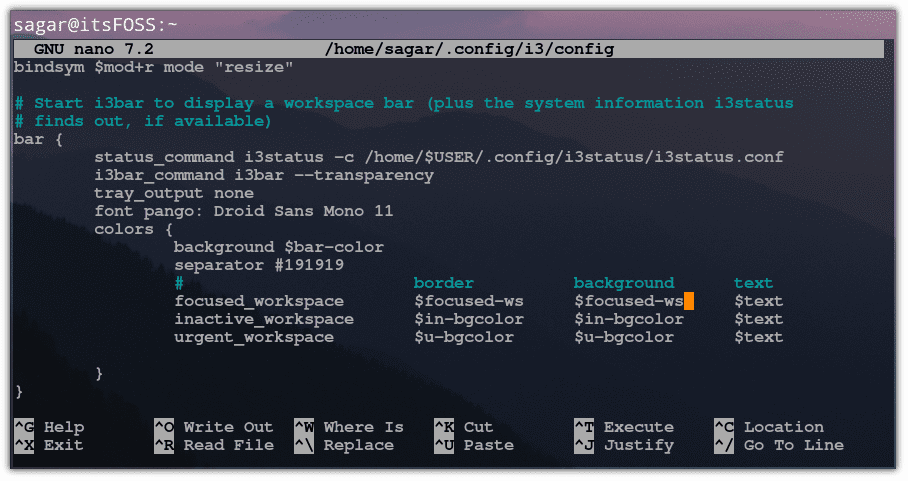 config file to make the I3 bar transparent in I3 window manager