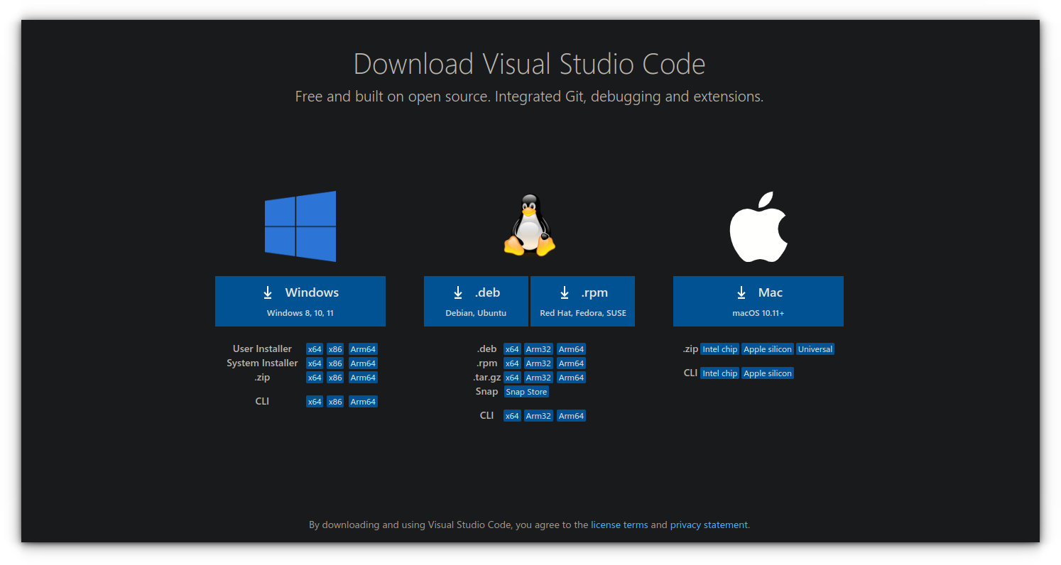 Download the deb or rpm installation files from official Visual Studio Code downloads page