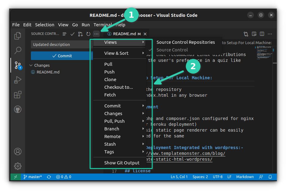 VS Code gives all kind of Git actions to perform