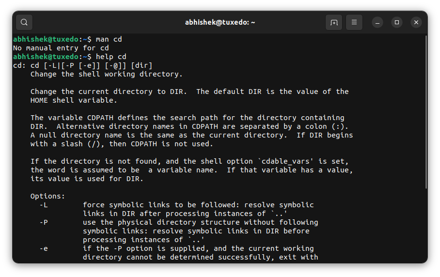 Utilisation de l'aide pour les commandes shell intégrées