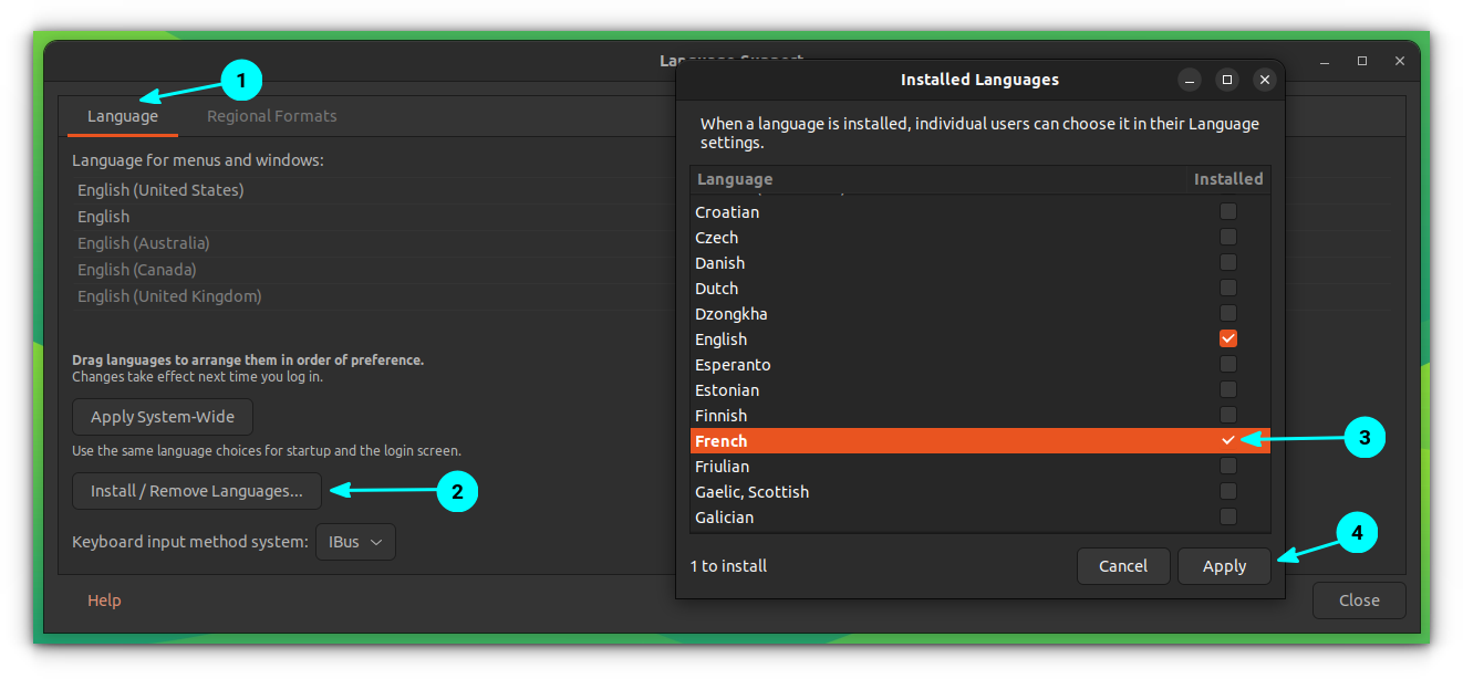 Install an additional language using Language Support Tool
