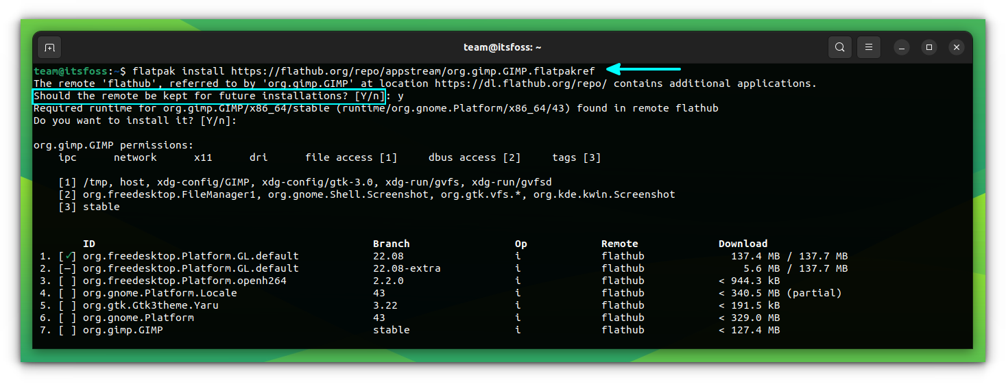 Install the GIMP Flatpak using terminal with flatpakref