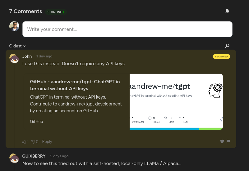 Dark mode comment section on It's FOSS