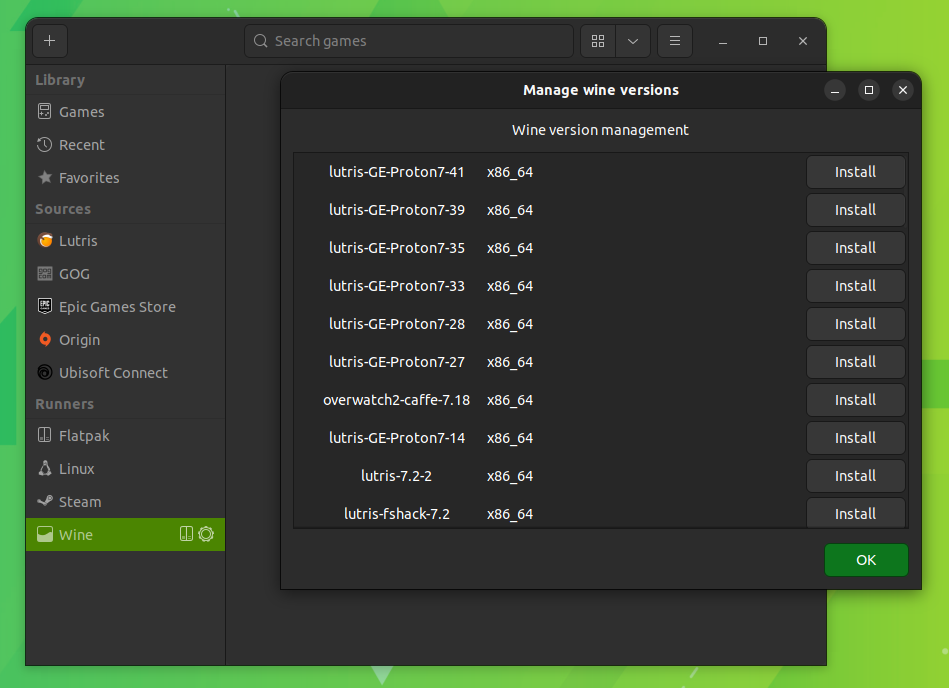 lutris wine manager