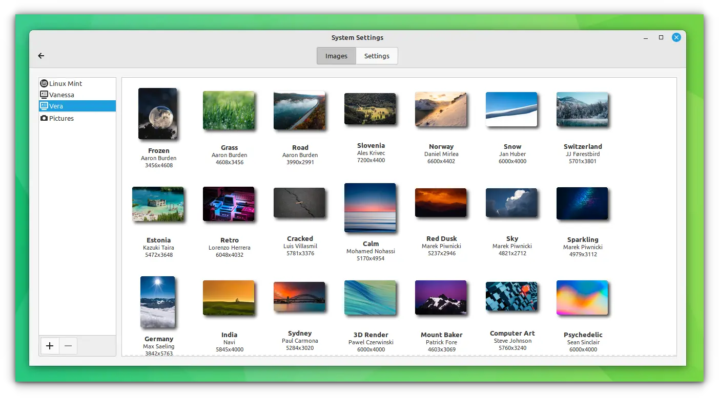 Linux Mint Wallpaper (Backgrounds) selection page