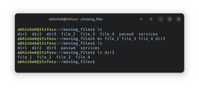 Exemple de déplacement de plusieurs fichiers sous Linux