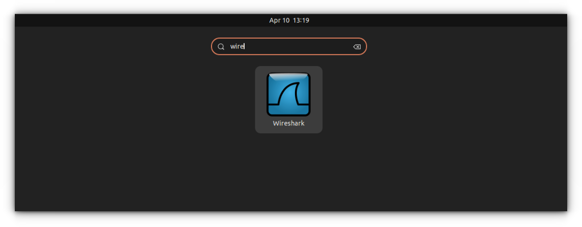 Open Wireshark from Ubuntu Activities Overview