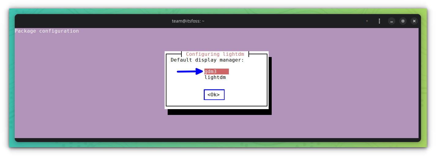 Reconfigure Lightdm by running the command and select gdm3 as display manager