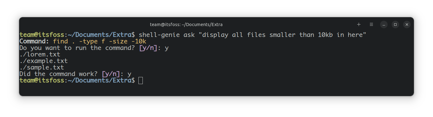 Assistant Shell Genie AI dans le terminal Linux