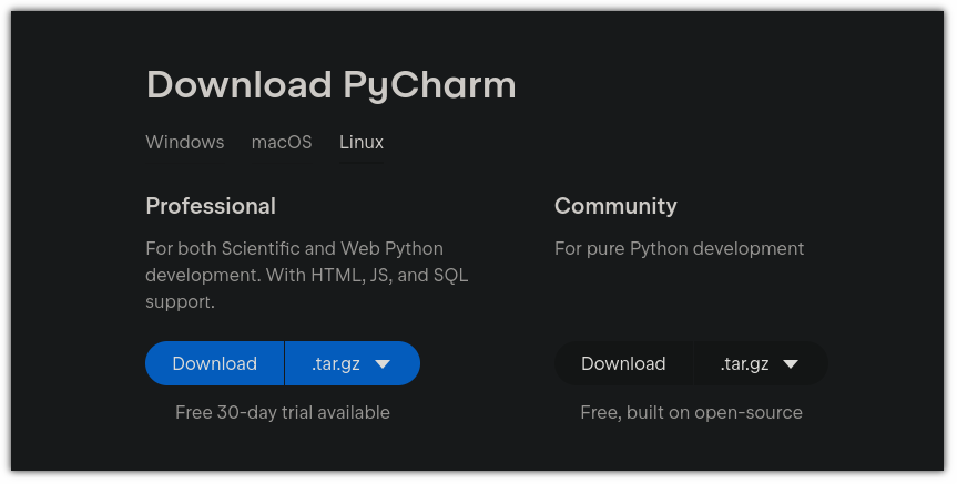 Download PyCharm from the official website
