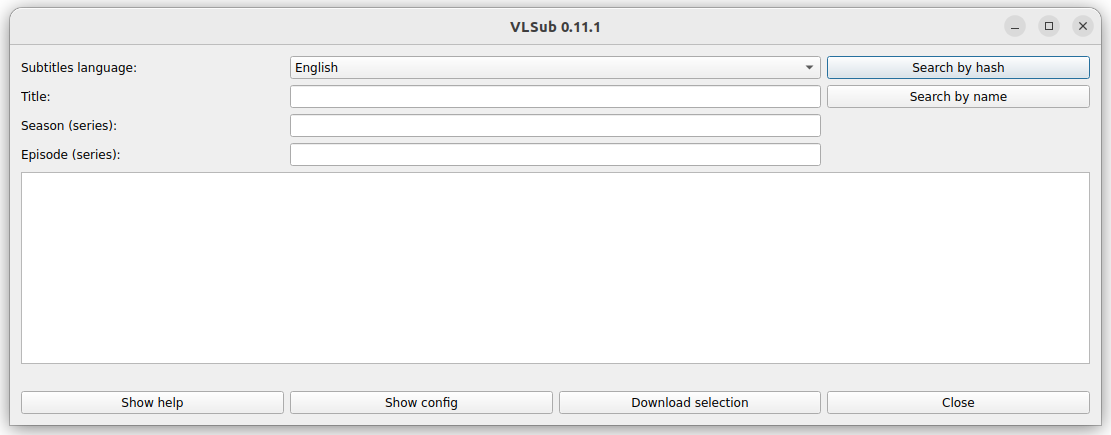 VLsub Plugin Interface with fields for searching subtitiles