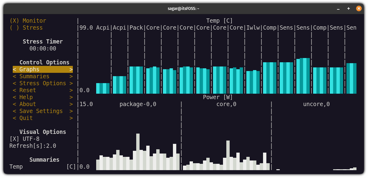 monitor power consumption and CPU temprature in Linux