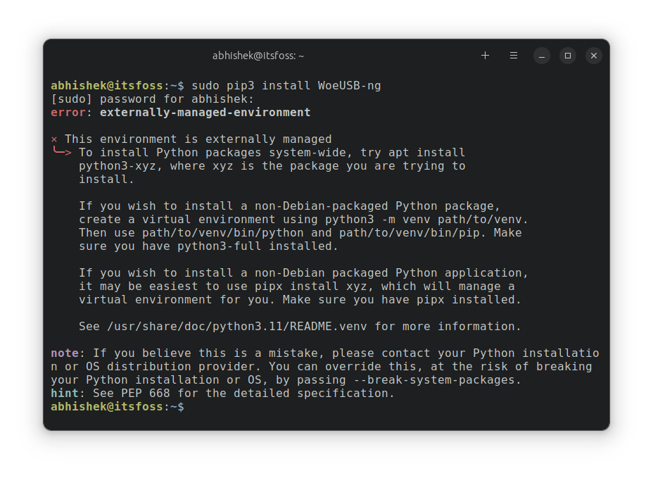 externally-managed-environment error in Ubuntu