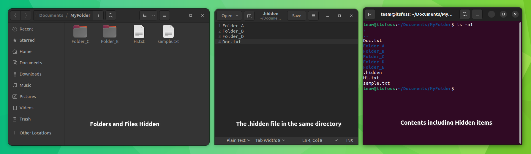 Paste the names of files/folders in ".hidden" file to hide them