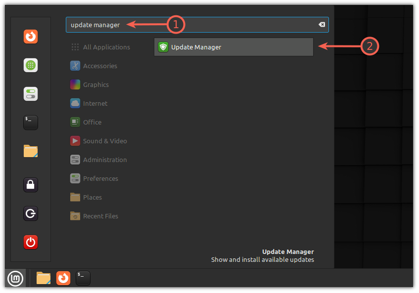 open update manager in Linux Mint