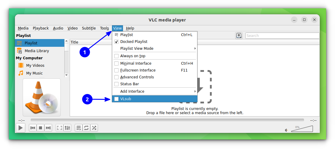 Select the VLsub option under View tab in VLC Player