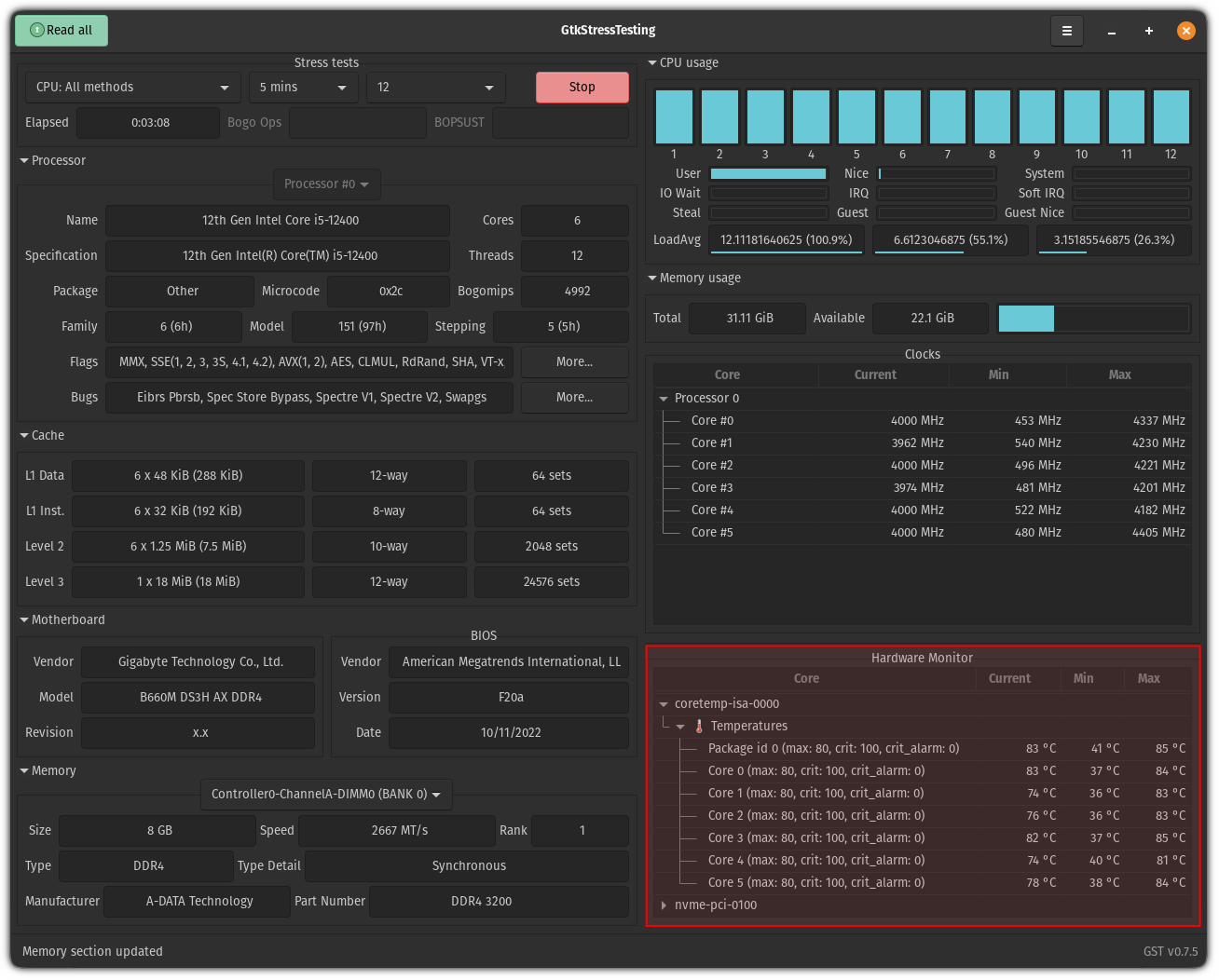 test de résistance du processeur Linux à l'aide de l'interface graphique