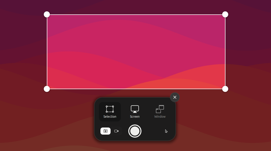 The Screenshot tool in Ubuntu 22.04, with various options like recording, taking screenshot of windows etc.