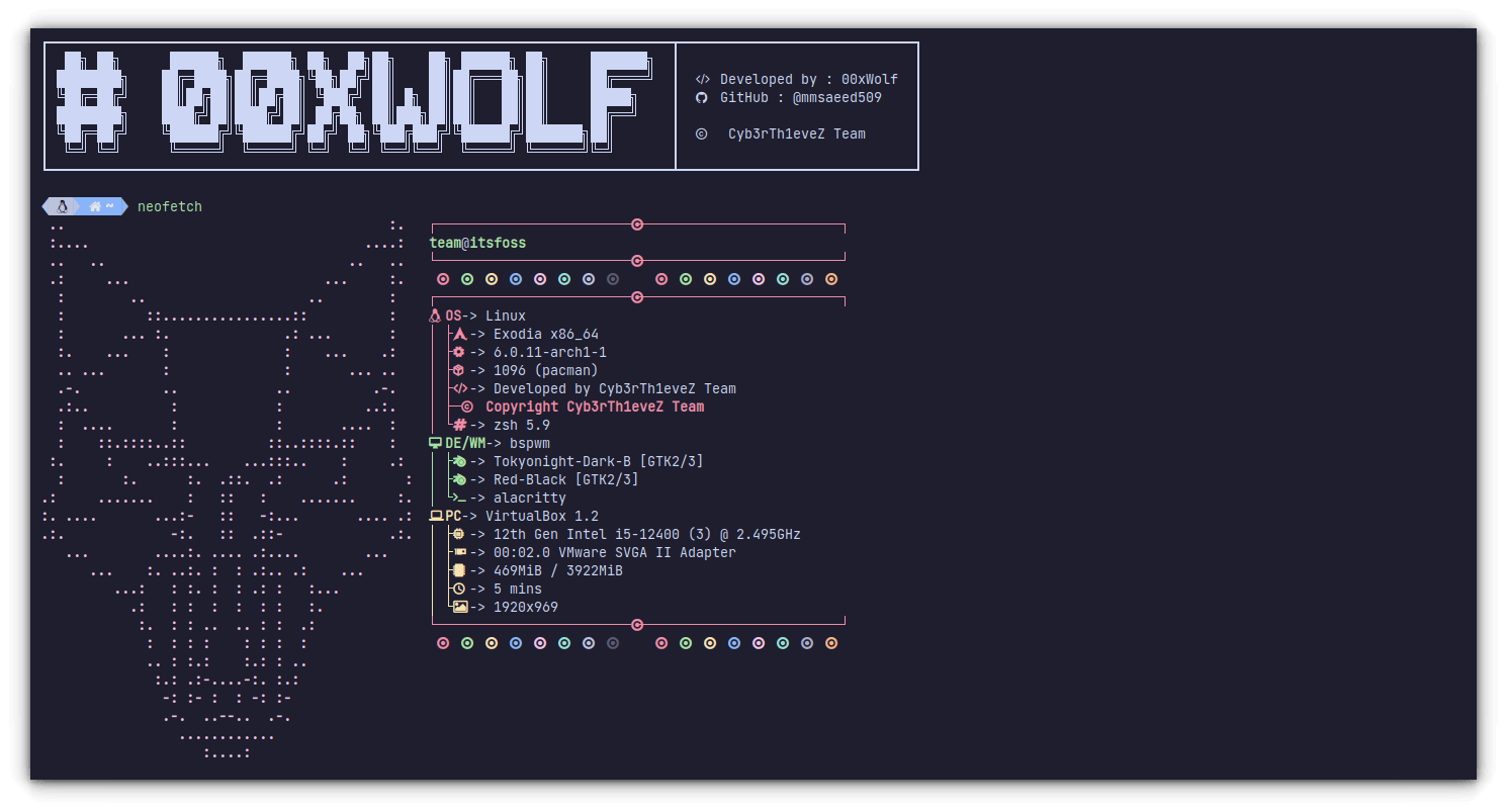 a screenshot of the neofetch output on exodia os