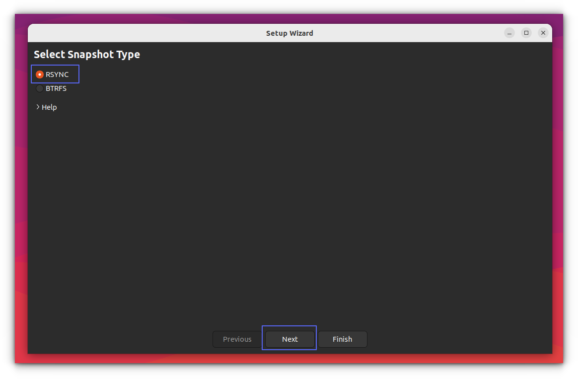 Select RSYNC and Click on Next button