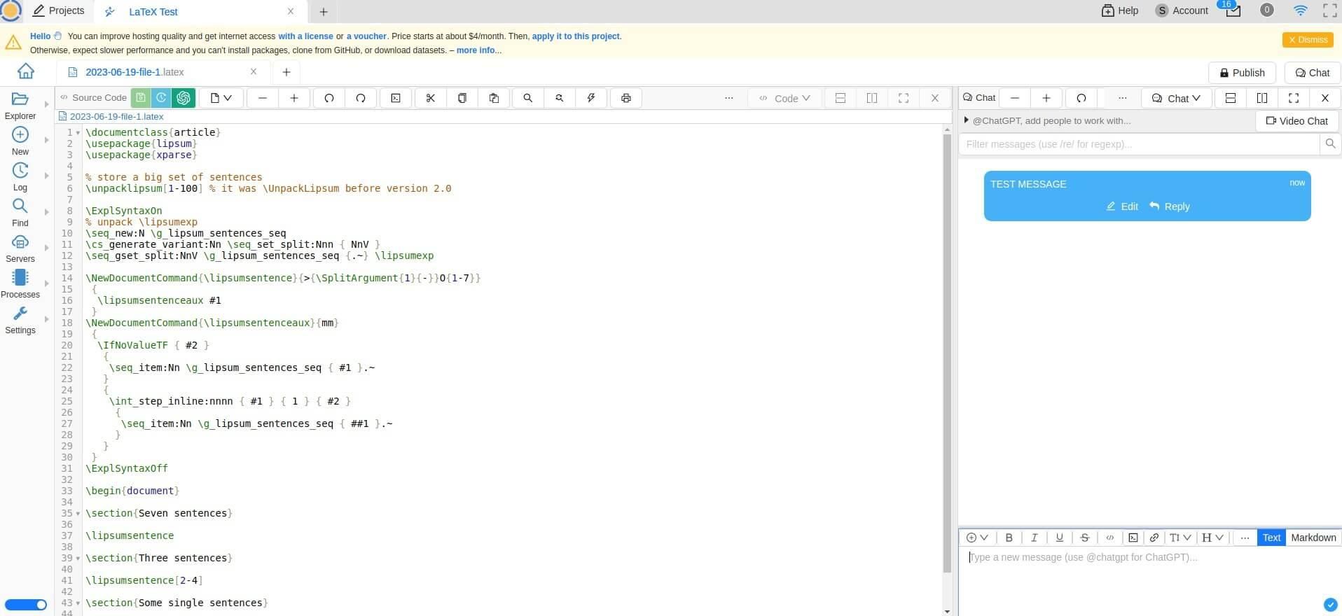 a screenshot of cocalc's online latex editor