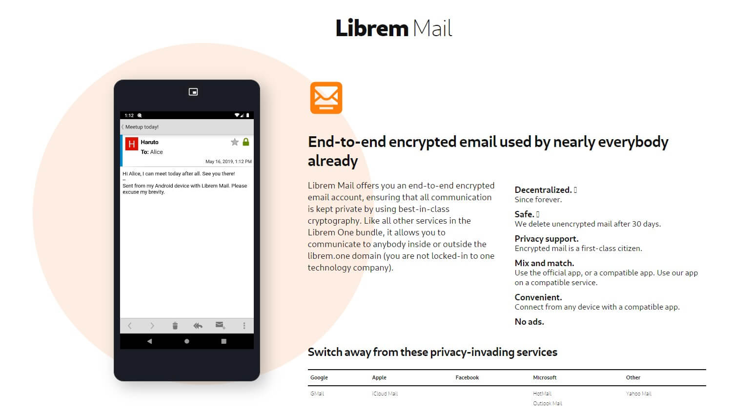 a screenshot of the librem mail banner on its website