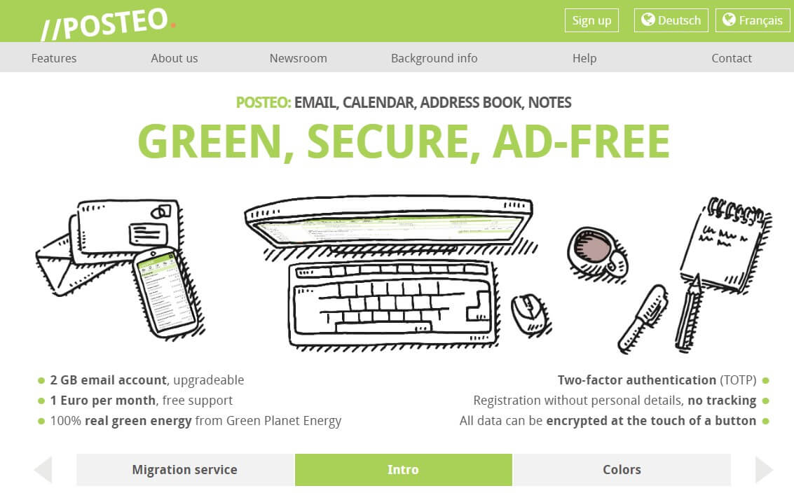 a screenshot of the posteo banner on its website