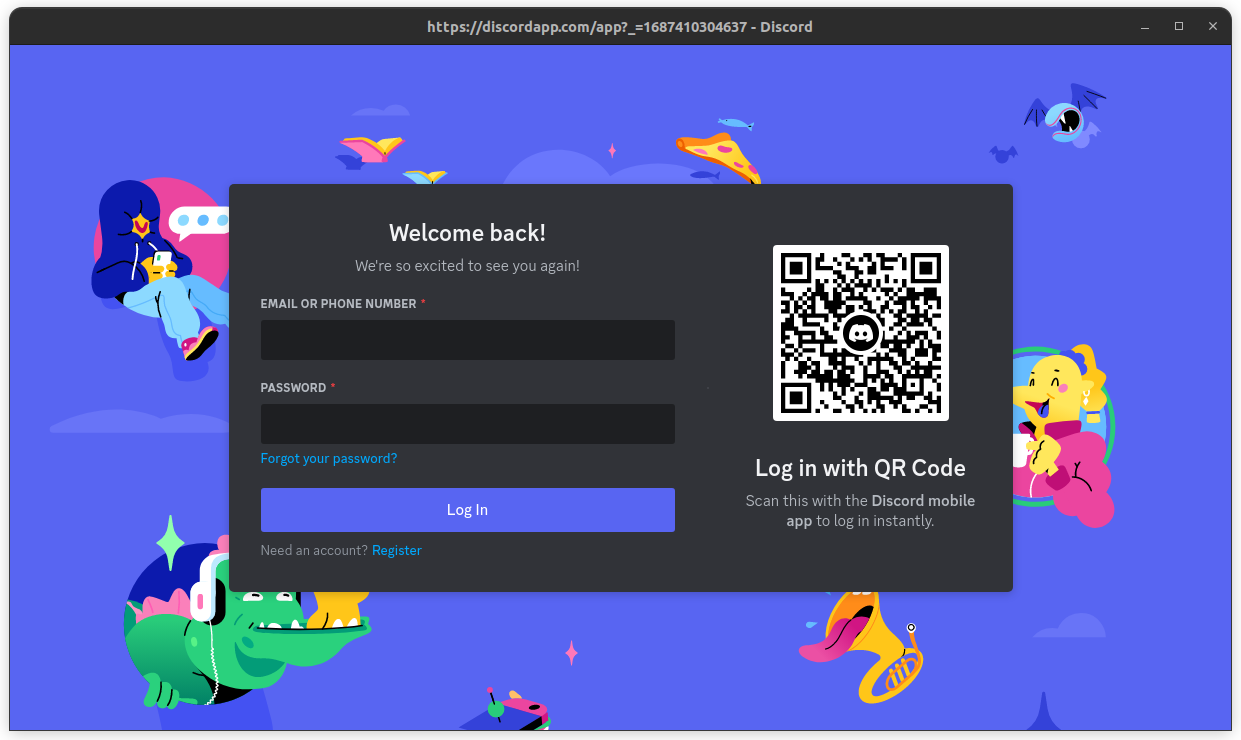 Discord Login Screen in Ubuntu