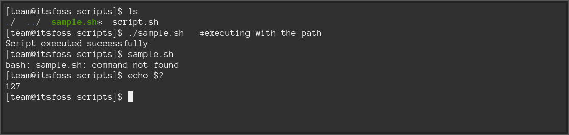 Script executed without the path gives “command not found” or code 127