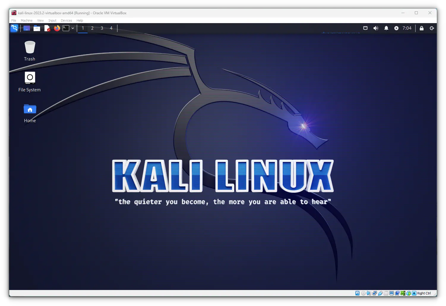 Kali Linux is running inside VirtualBox