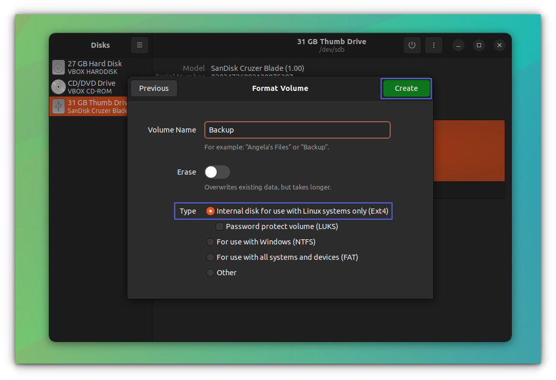 Choosing the location for timeshift backup