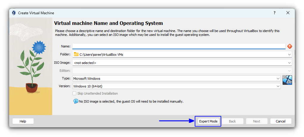 Go to Expert mode in VirtualBox