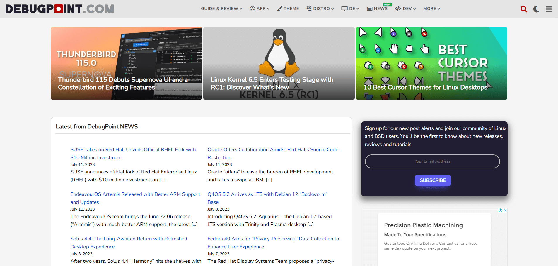 a screenshot of the debugpoint homepage