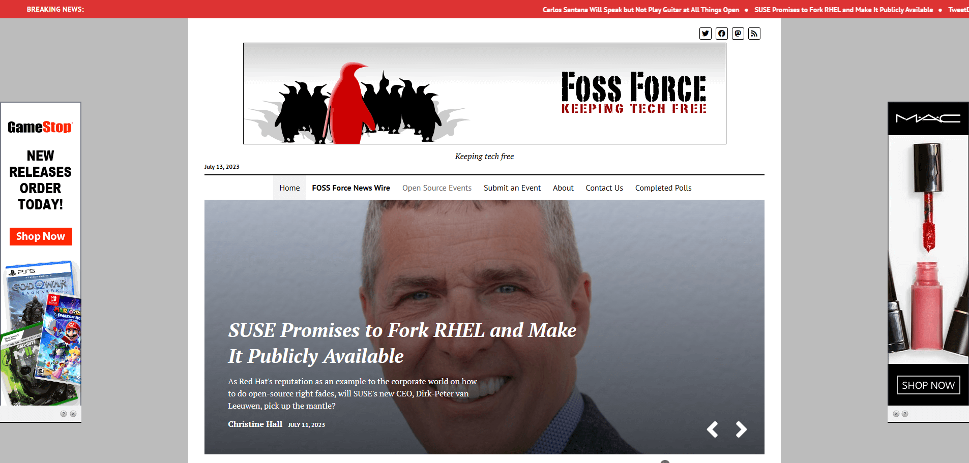a screenshot of the foss force homepage