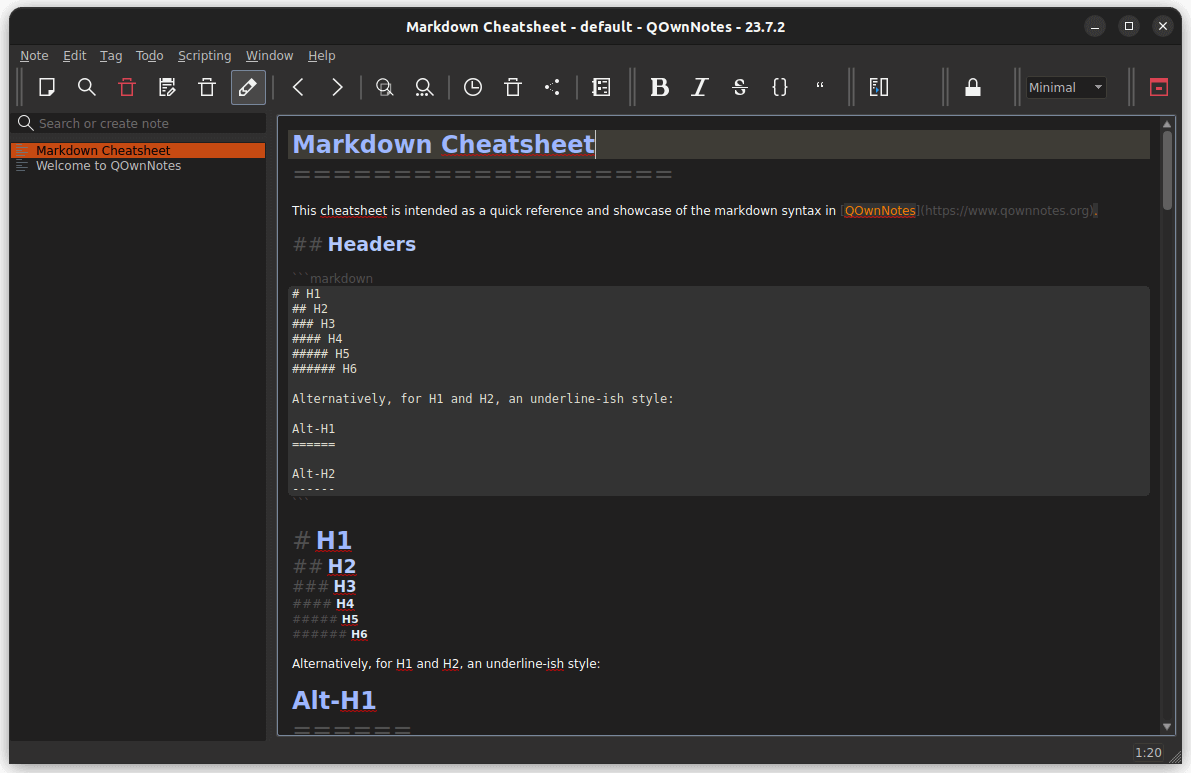 a screenshot of qownnotes