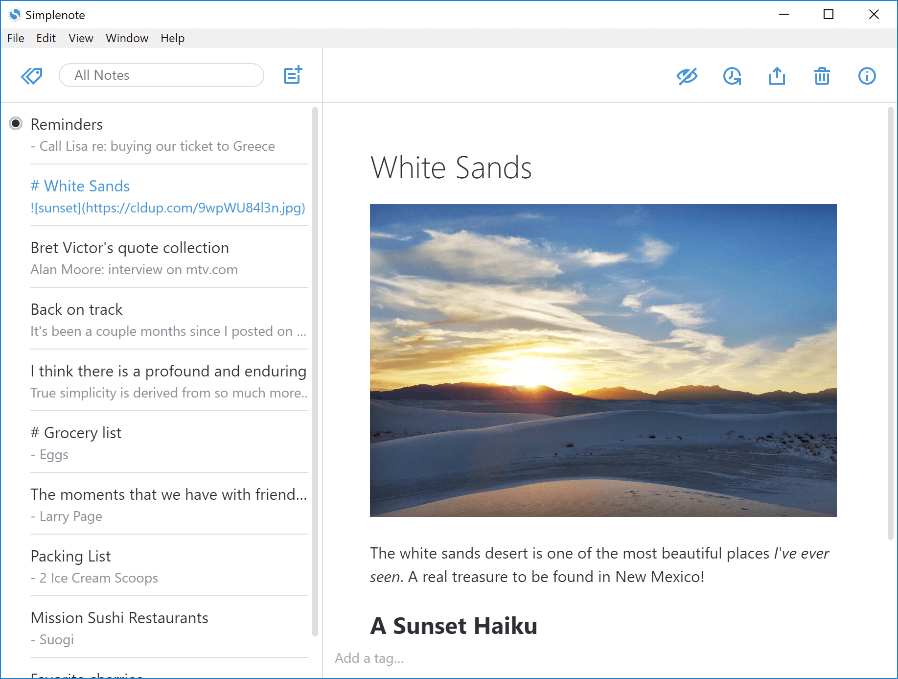 a screenshot of simplenote