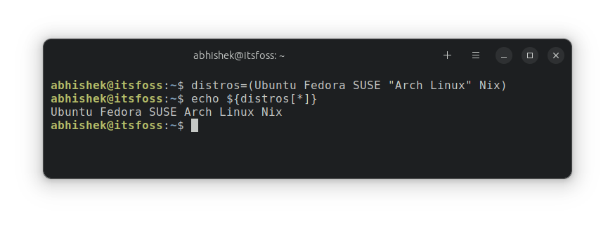 Accessing all array elements at once in bash shell