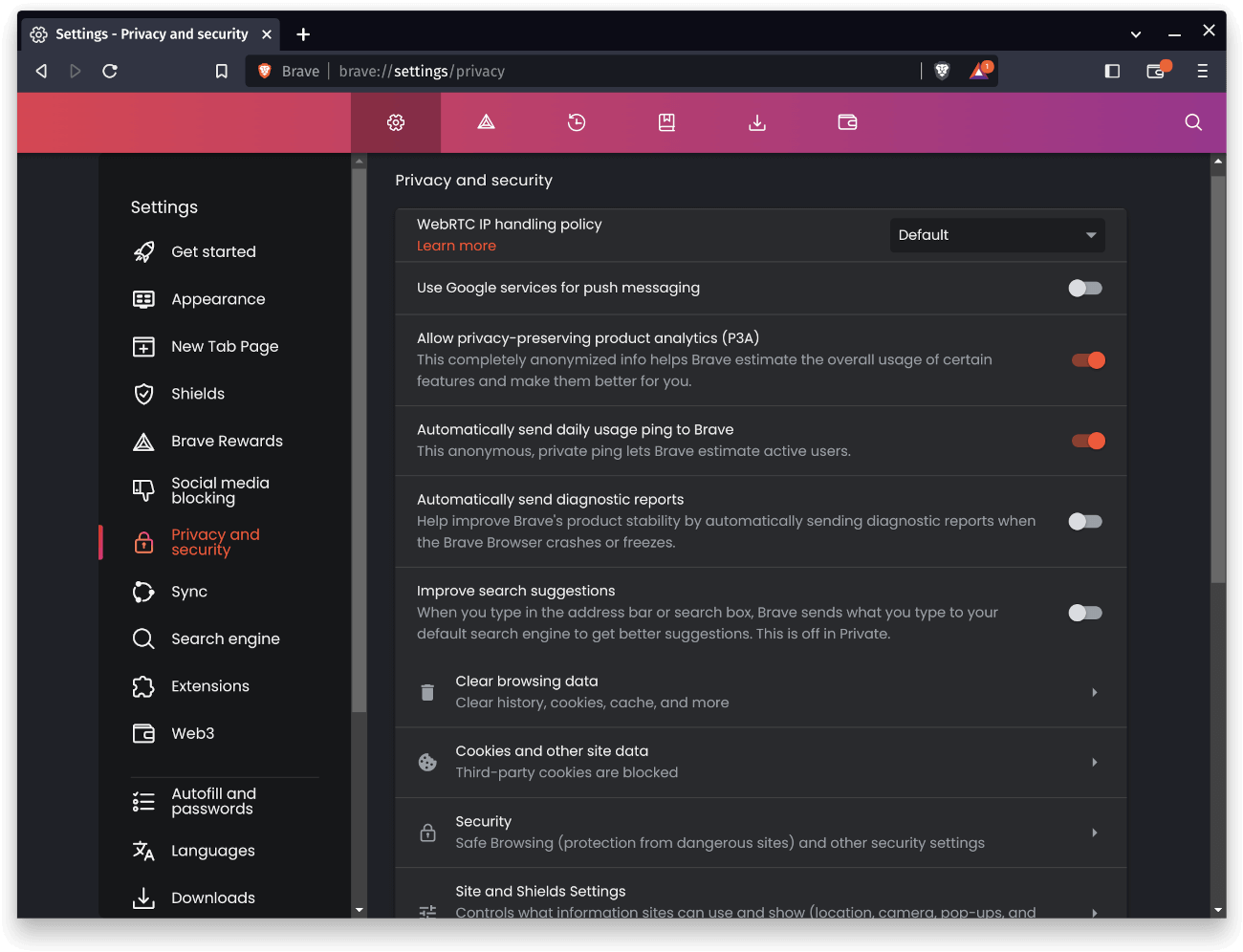 brave security and privacy settings