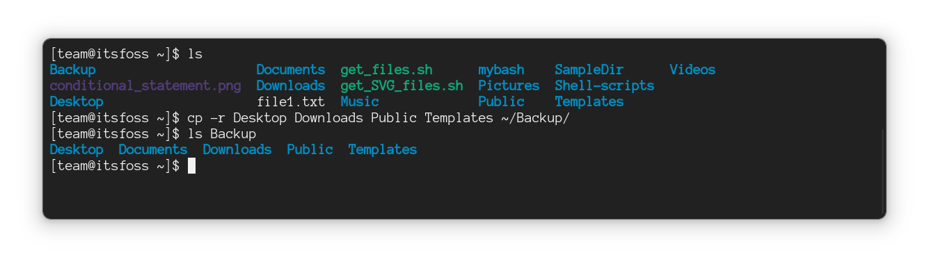 Copying multiple directories using cp command