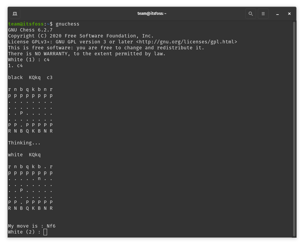 a screenshot of gnuchess