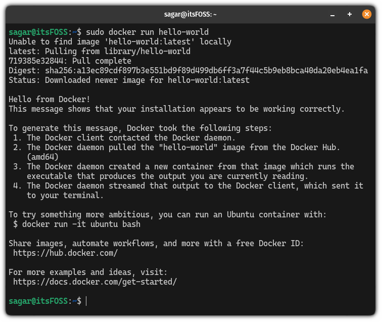 install docker hello world image