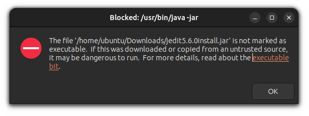 jar file not marked as executable