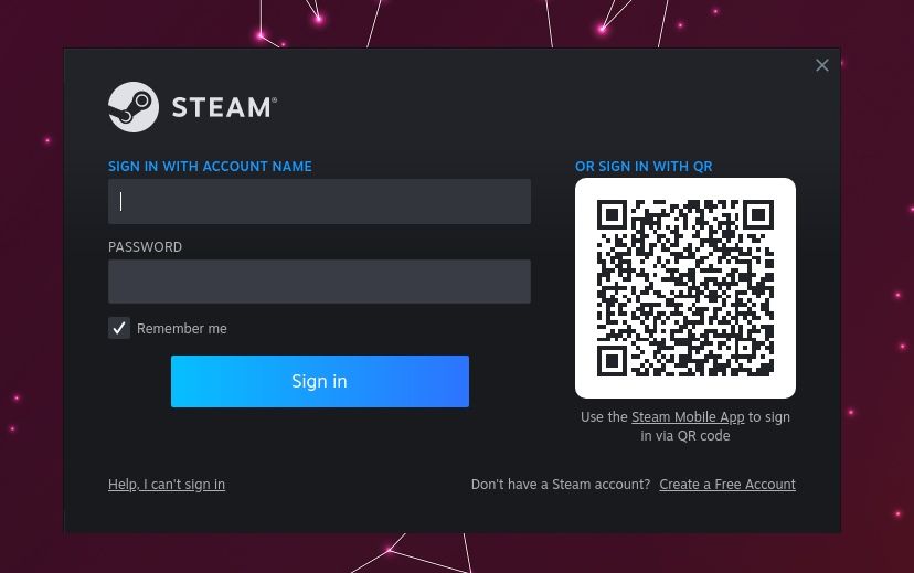 steam login screen