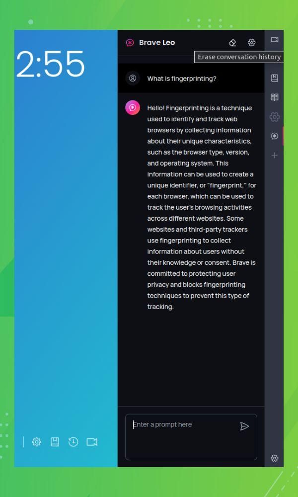 a screenshot of brave leo erase conversation button
