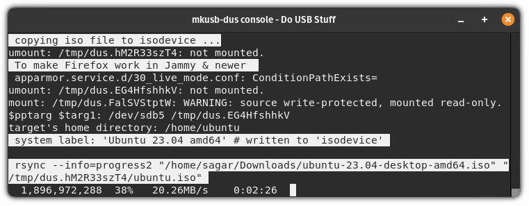 Processus clignotant pour créer une clé USB persistante d'Ubuntu