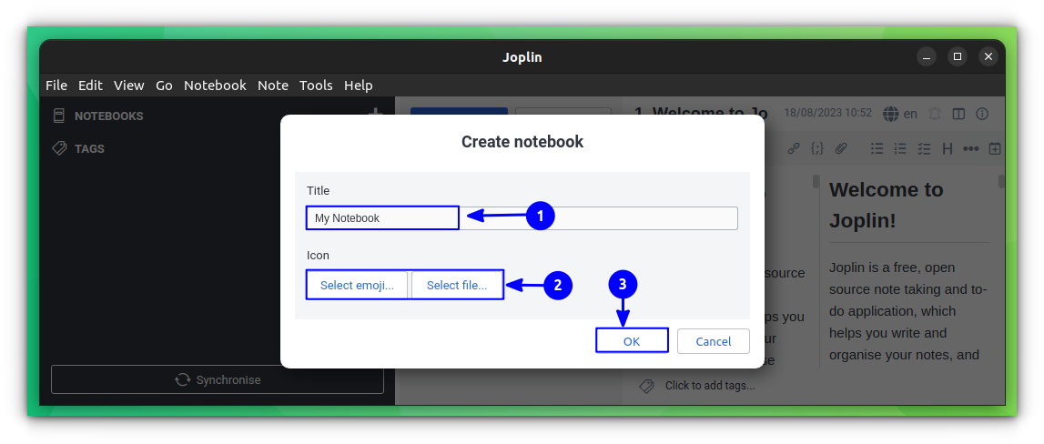 Give name and optional emoji or icon to the notebook
